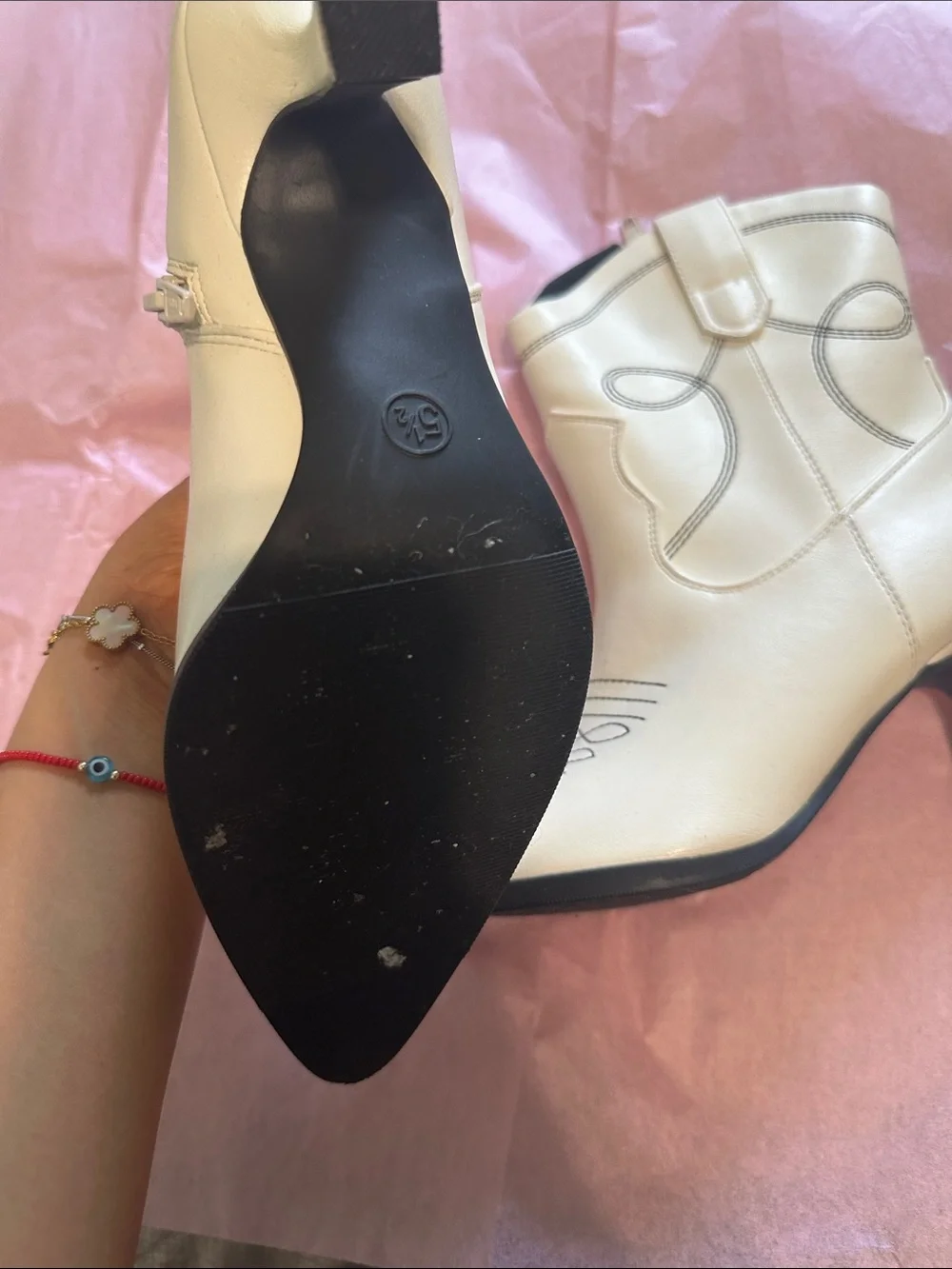 Women's Cream Pointed-Toe Western Ankle Boots